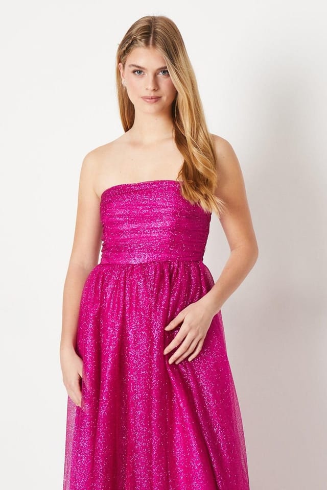 Debut London Debut London Women's by Coast Glitter Mesh Bandeau Full Skirted Prom Dress in Pink - 2