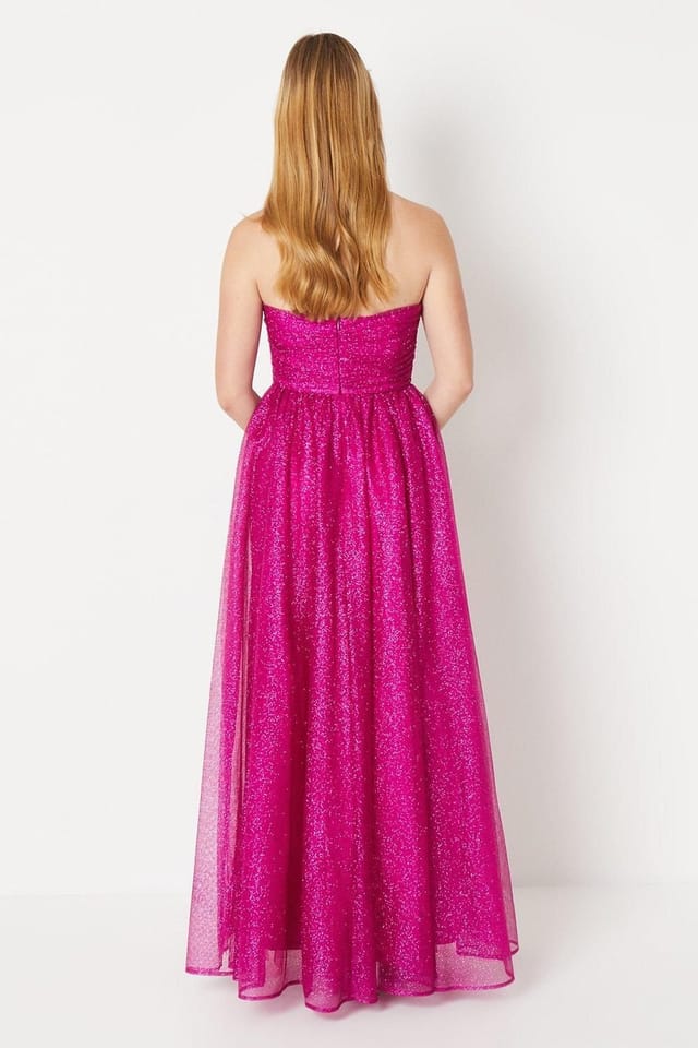 Debut London Debut London Women's by Coast Glitter Mesh Bandeau Full Skirted Prom Dress in Pink - 3