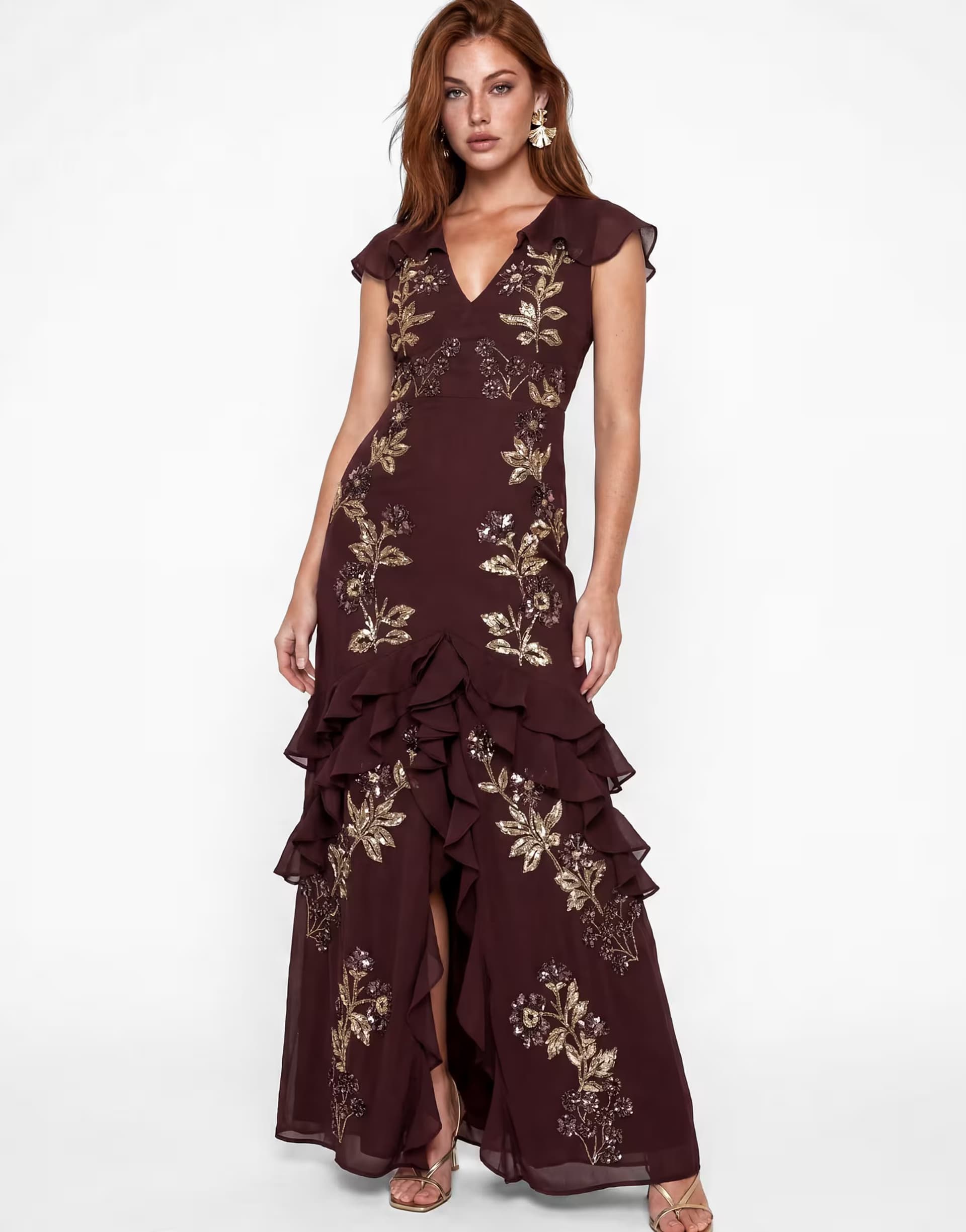 ASOS Maya Cape sleeve embellished maxi dress in espresso