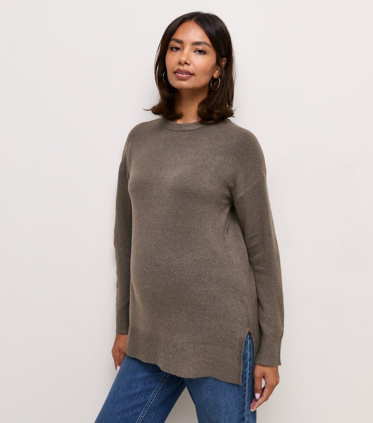 New Look Women's Maternity Dark Mink Knitted Side Split Jumper New Look
