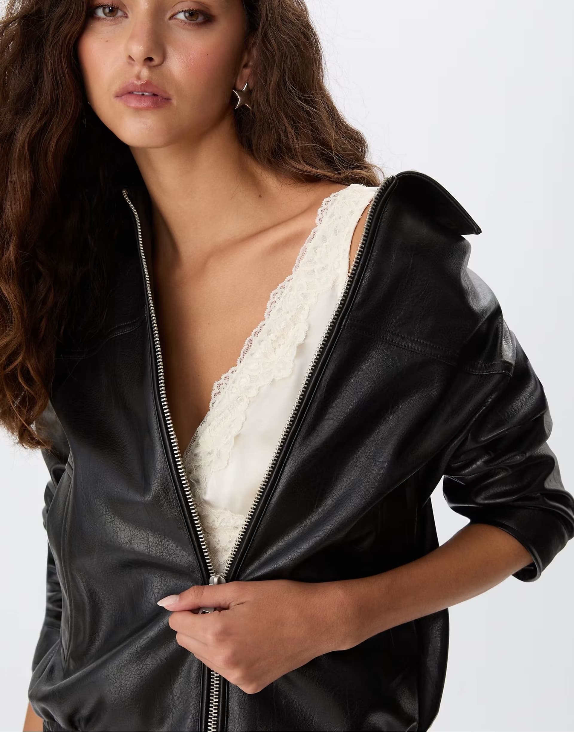 ASOS Stradivarius Oversize faux leather jacket in black