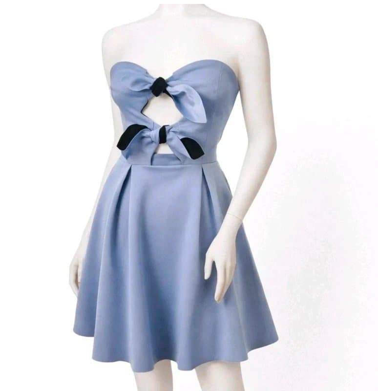 ASOS ASOS Blue Strapless Mini Dress UK 6 Scuba Bow Cut Out Skater New