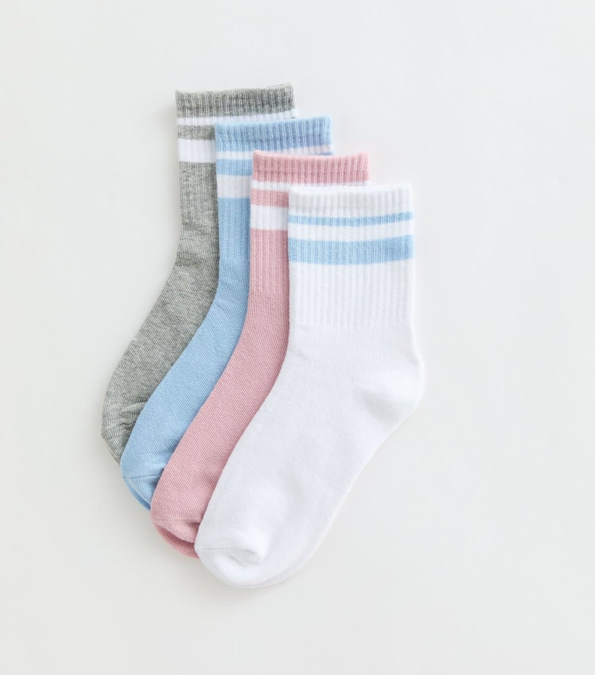New Look Girls' Pack of 4 Multicoloured Cotton Rich Striped Ribbed Ankle Socks New Look