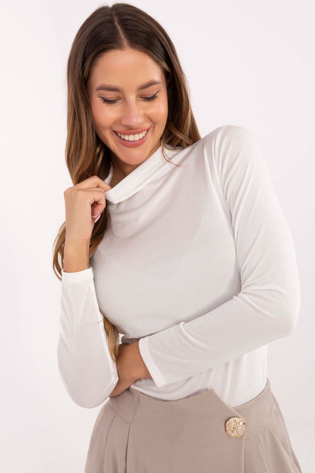 Love Lace Love Lace White Turtleneck Blouse in Viscose-Polyester