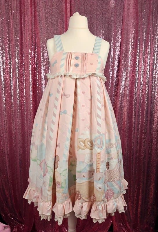 Lolita 猫寻海 pastel pink chibibanimal donut motif cutecore sweet Lolita jsk midi dress size M-L