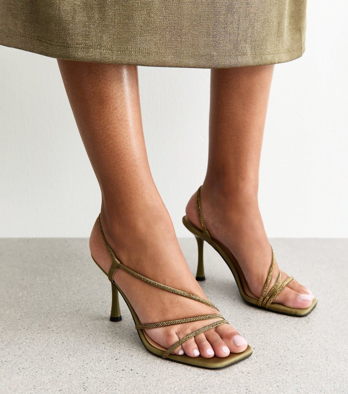New Look Women's Olive Green Asymmetric Strap Stiletto Heel Sandals New Look