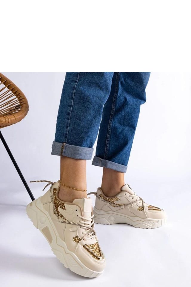 Love Lace Love Lace Women's Brocade Lace Up Sport Sneakers with Low Rubber Sole Comfort in Beige - 2