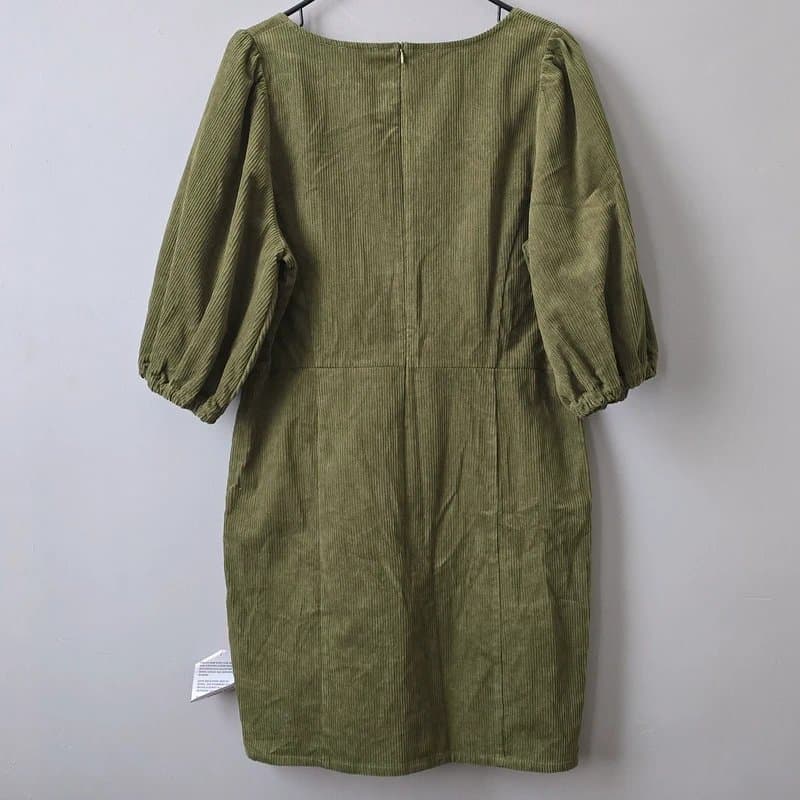ASOS Asos Designs Women's Olive Green Corduroy Short Puff Sleeved Corset Dress Square Neckline
