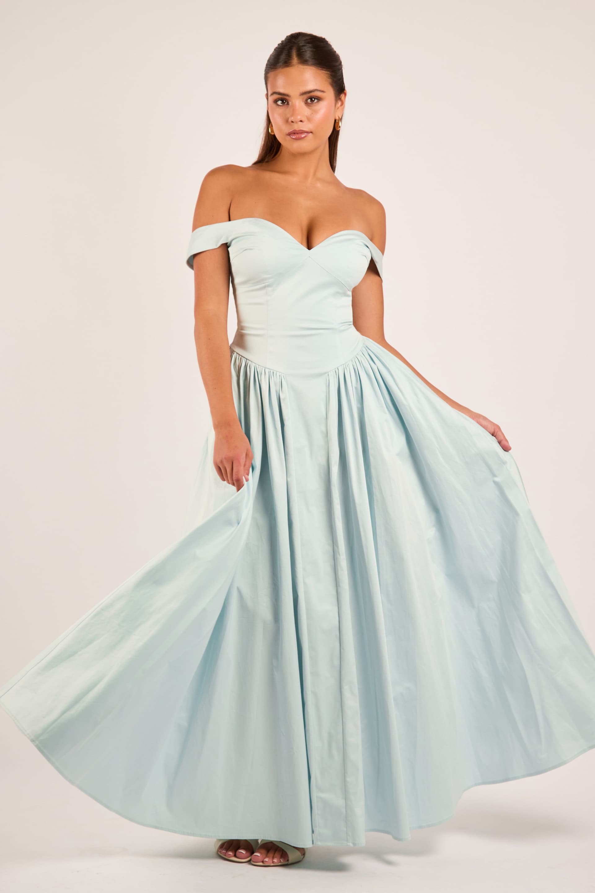 Jaded Rose Jaded Rose Women's Hannah Baby Blue Off-Shoulder Sweetheart Gown Maxi Dress