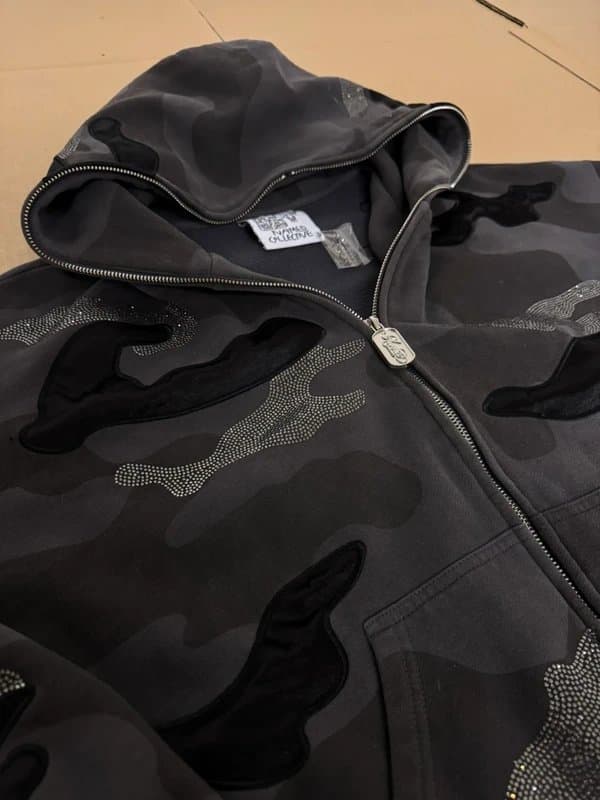 NAMED collective Named collective unisex darj grey rhinestone zipper hoodie S/M rare limited discontinued