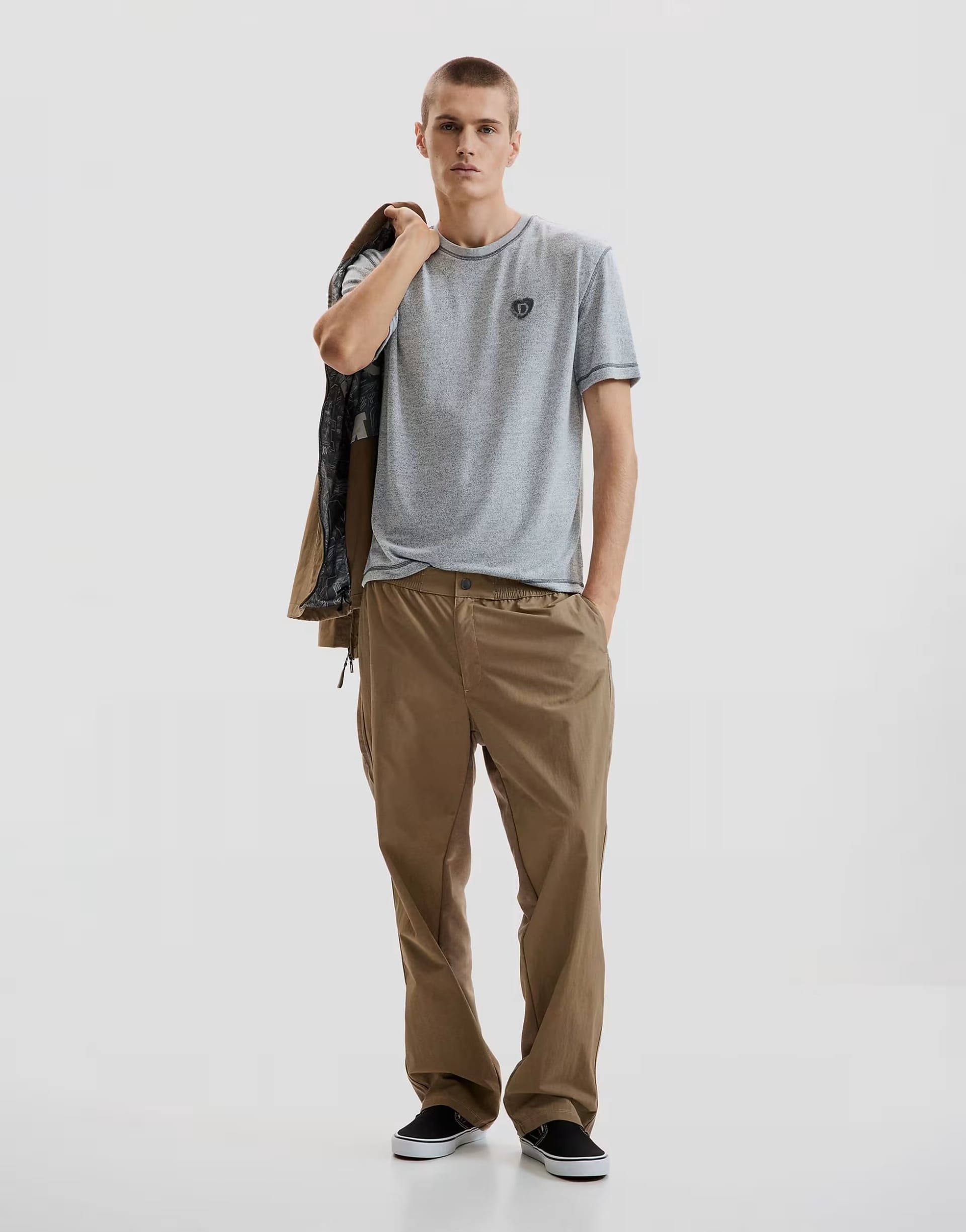 ASOS Desigual Khaki Mixed-Fabric Long Trousers
