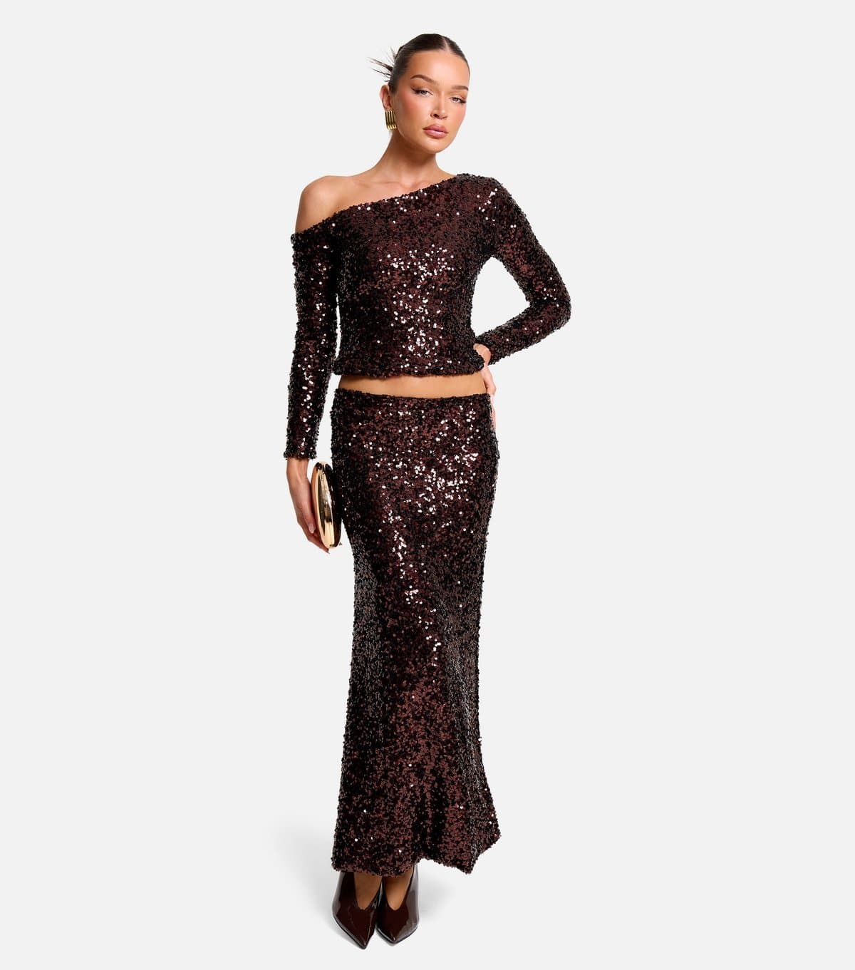 Public Desire Women's Dark Brown Sequin Maxi Skirt Public Desire New Look