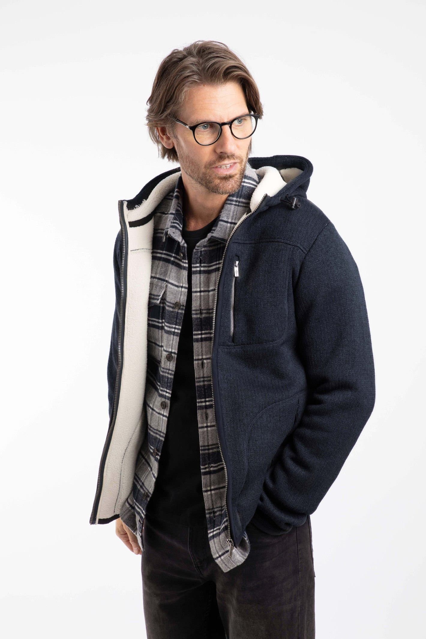 Weird Fish Weird Fish Men's Torpoint Faux Sherling Bonded Full Zip Fleece Hoodie in Midnight