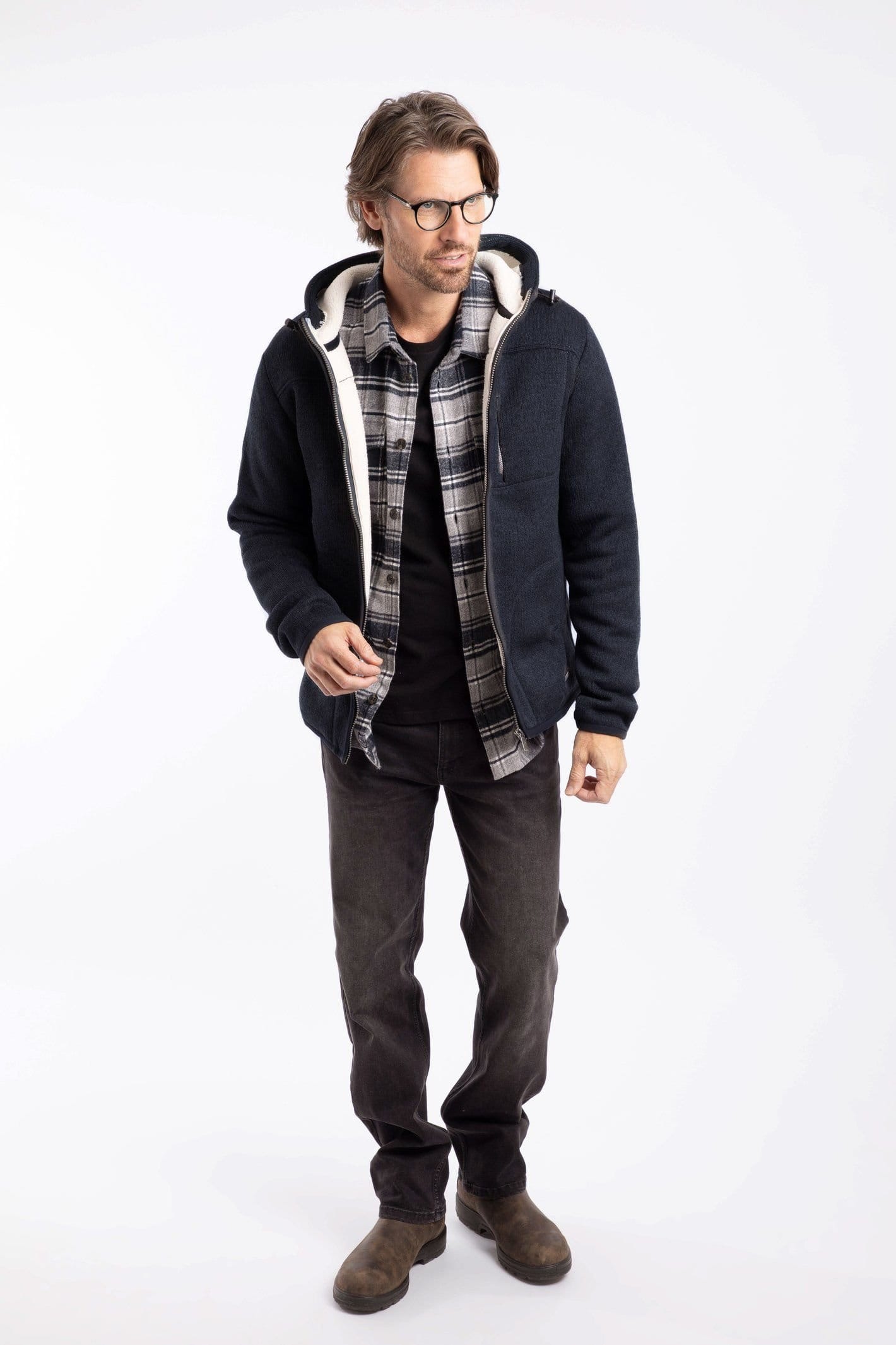 Weird Fish Weird Fish Men's Torpoint Faux Sherling Bonded Full Zip Fleece Hoodie in Midnight - 4
