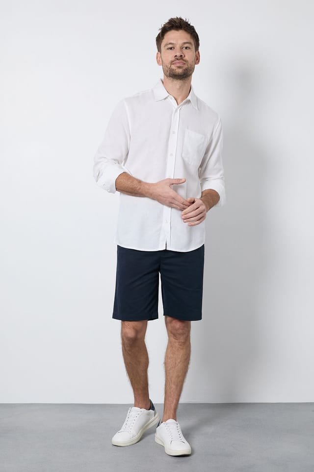 Burton Burton Men's White Linen Blend Long Sleeve Shirt - 2
