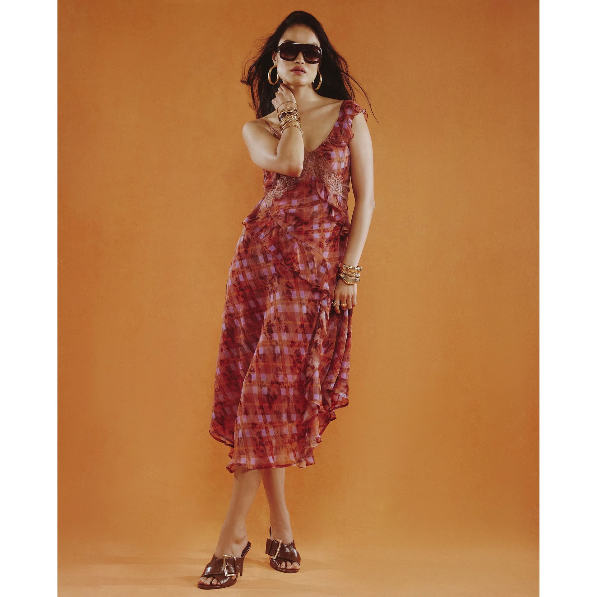 River Island River Island Womens Red Check Asymmetric Midi Dress