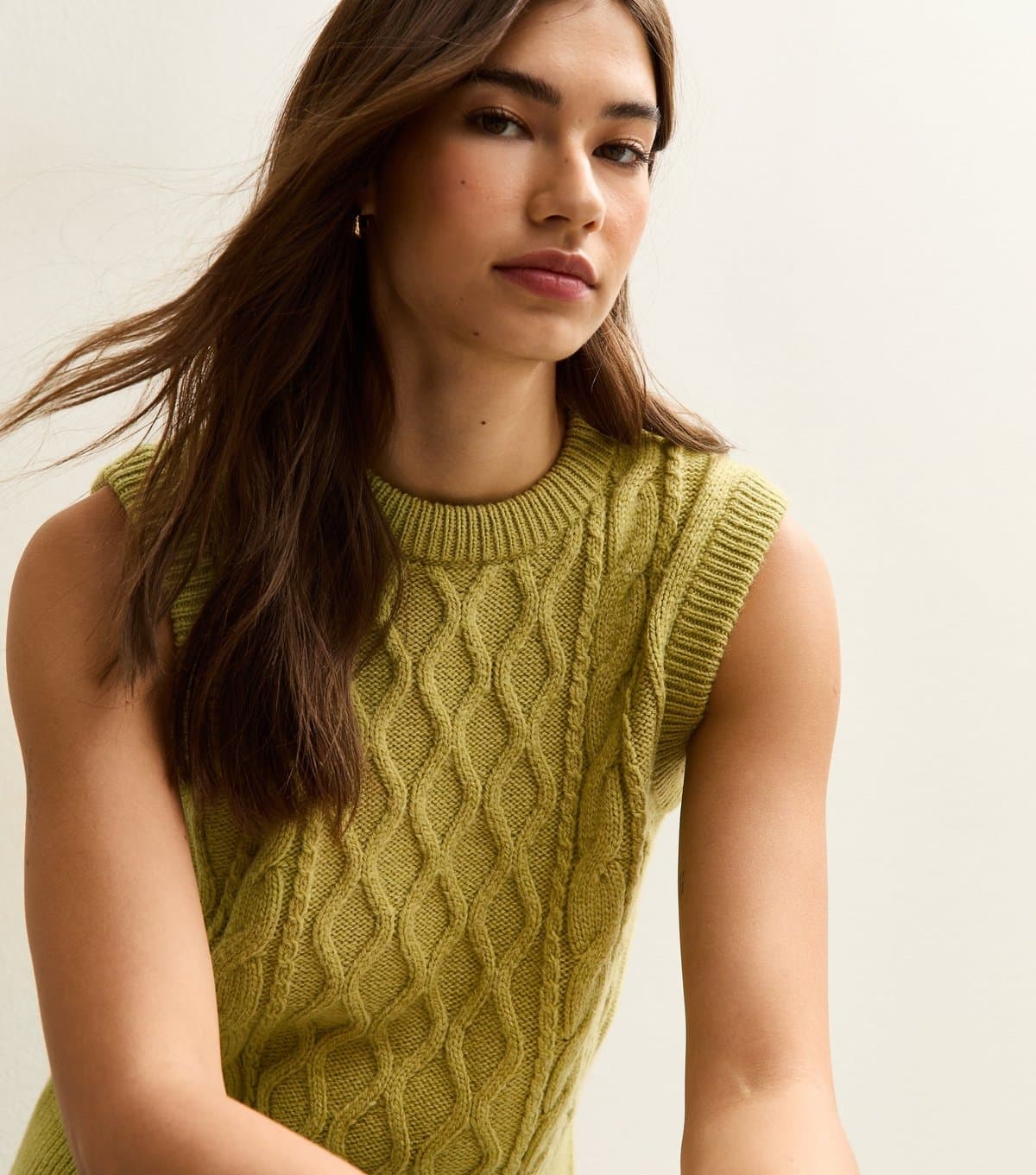 New Look New Look Bright Green Cable Knit Vest