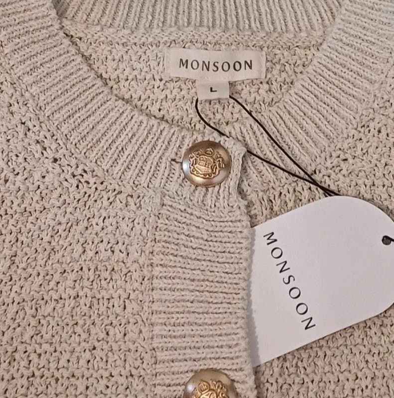 Monsoon Monsoon Oatmeal Button Knit Top - size L