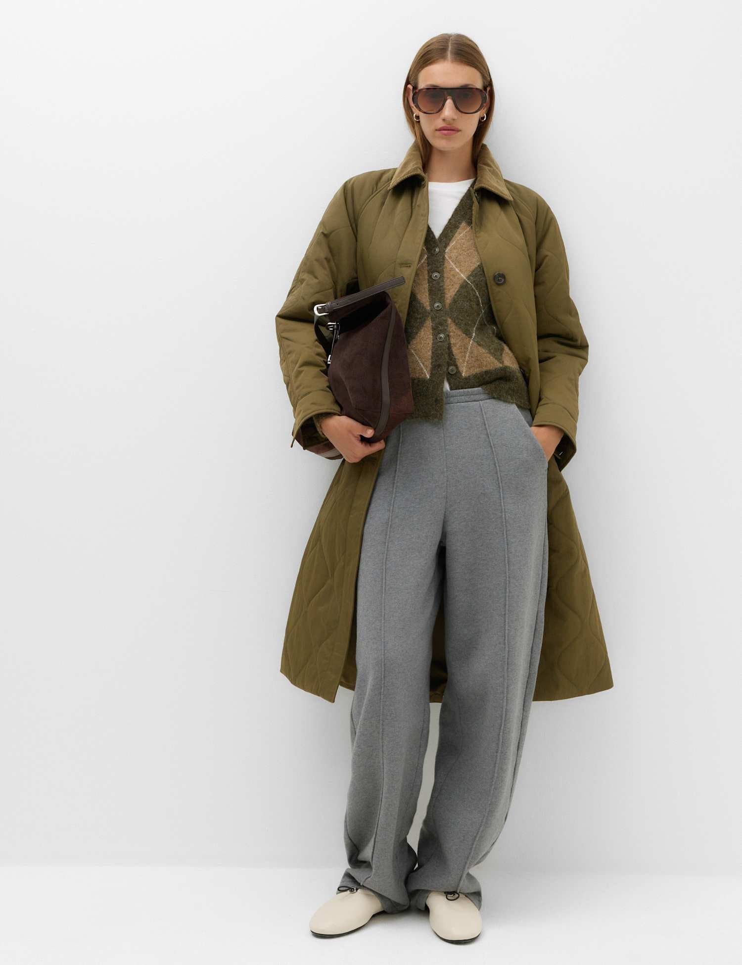 Marks & Spencer M&S Quilted Longline Car Coat Khaki
