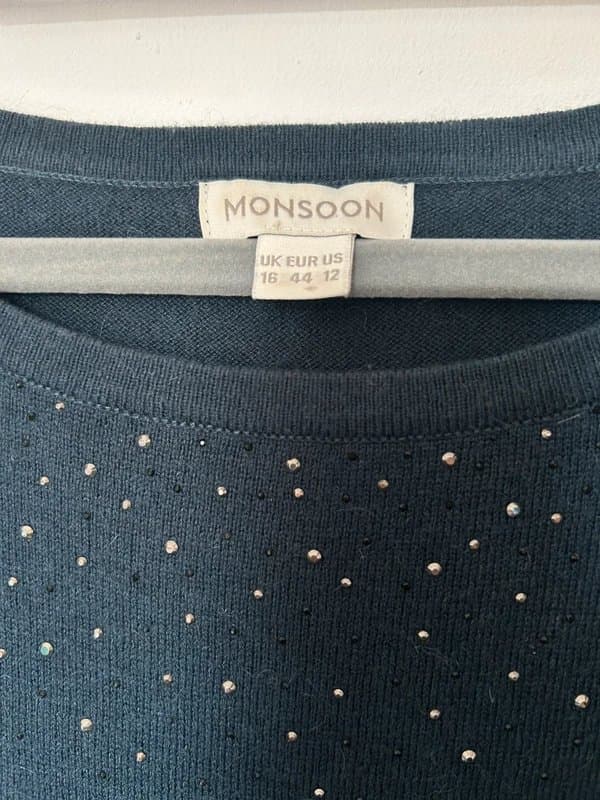 Monsoon Monsoon Navy Alpaca Blend Embellished Jumper – Size 16