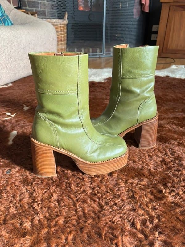 ASOS Design ASOS design leather green platform boots