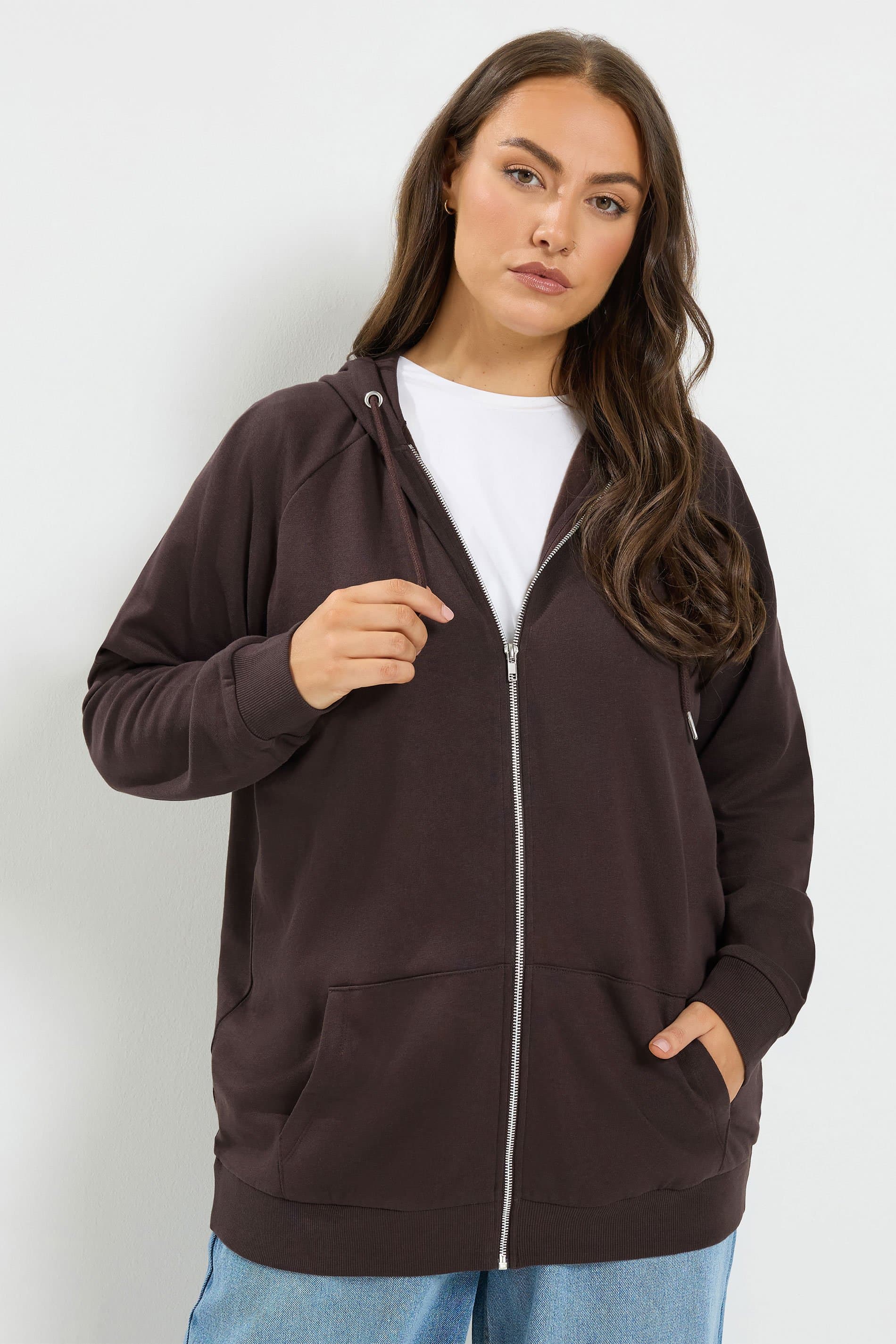 Yours Plus Size Chocolate Brown Zip Through Hoodie