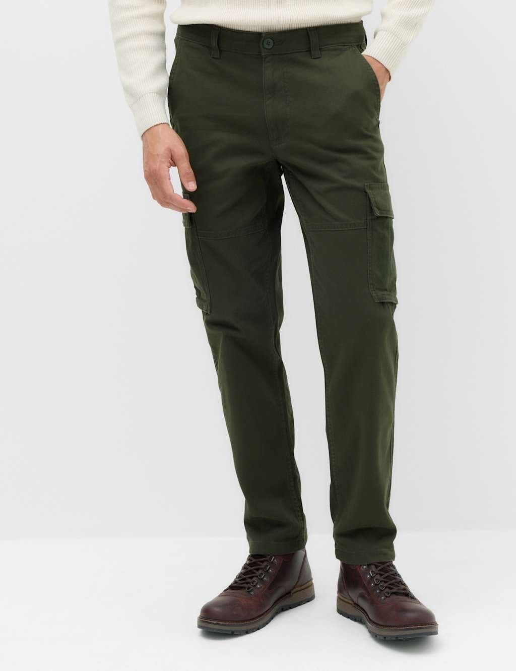 Marks & Spencer M&S Straight Fit Cargo Trousers Dark Khaki