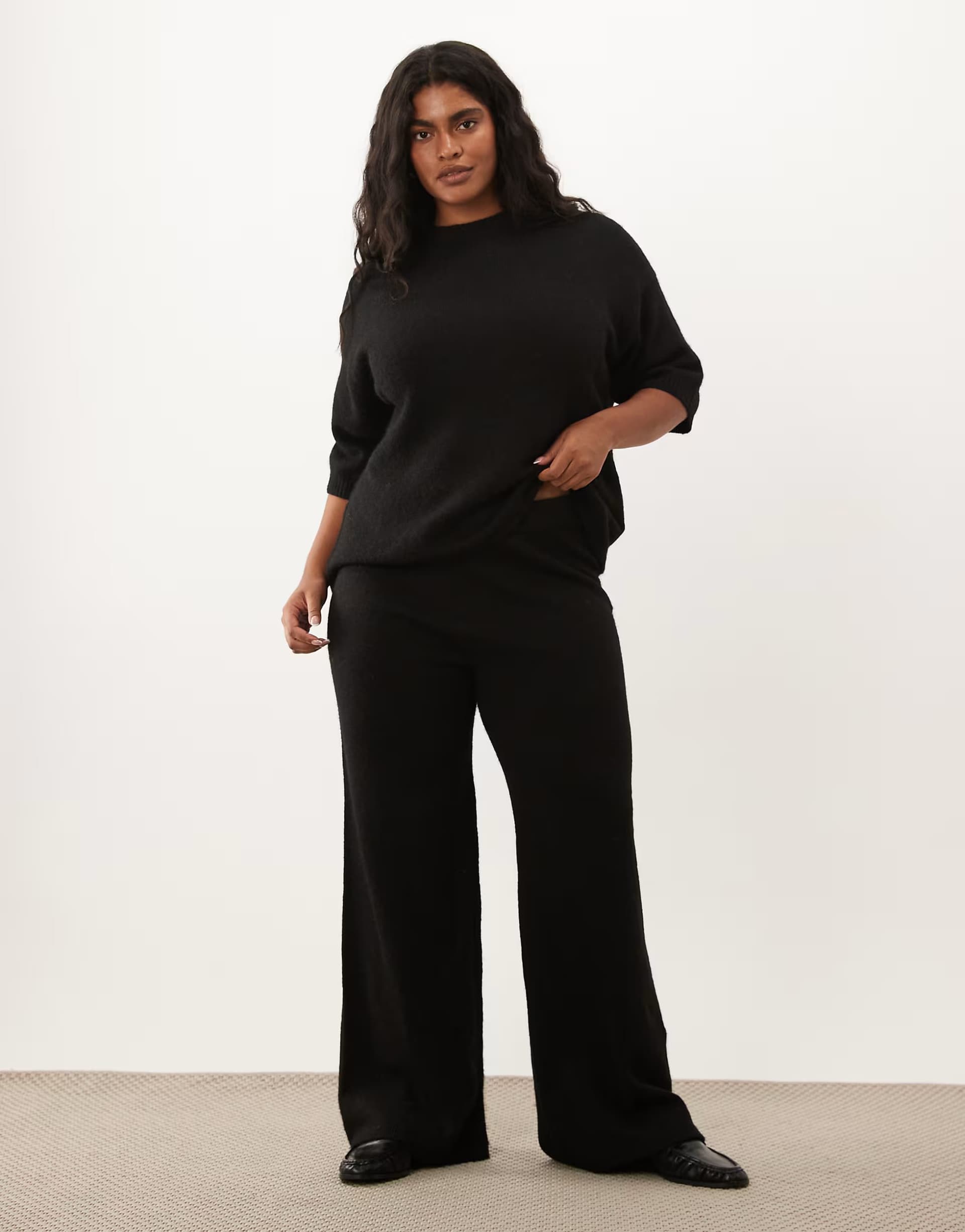 ASOS ASOS DESIGN Curve wide leg trouser with wool co-ord in black