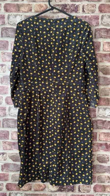 Boden Boden Gorgeous Corduroy Black And Yellow Polka Dot Pencil Dress UK 10L