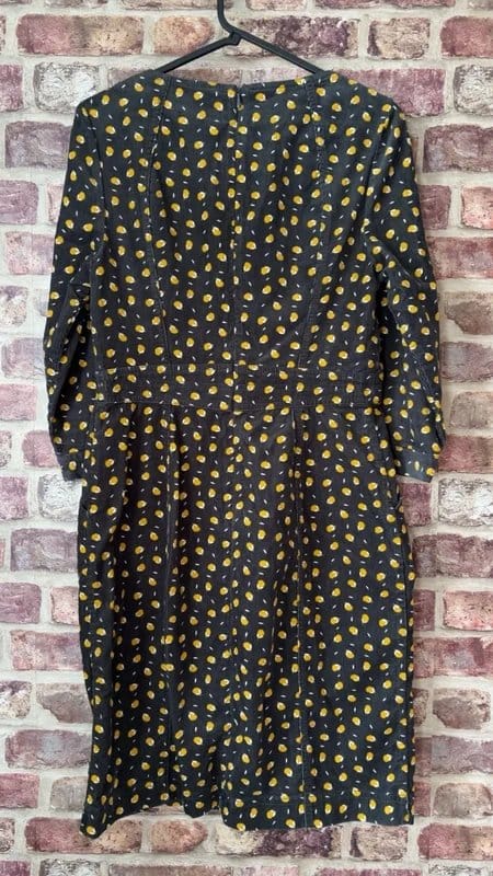 Boden Black & Yellow Polka Dot Corduroy Pencil Dress
