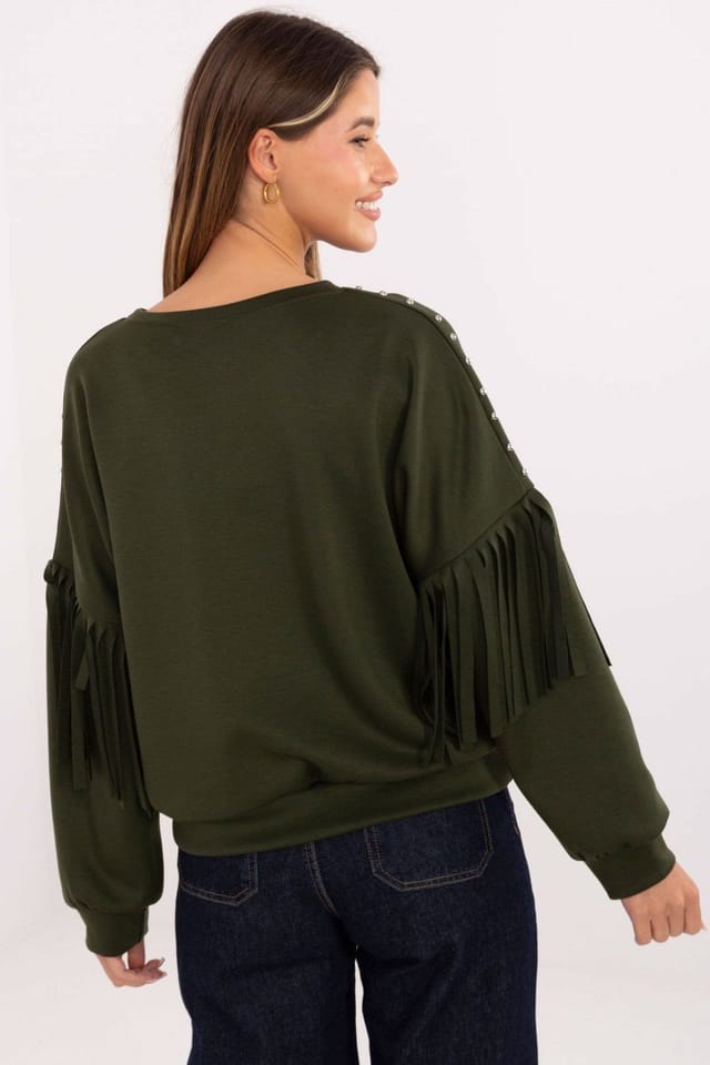 Love Lace Love Lace Women's Studded Fringe Casual Sweatshirt in Green - 3