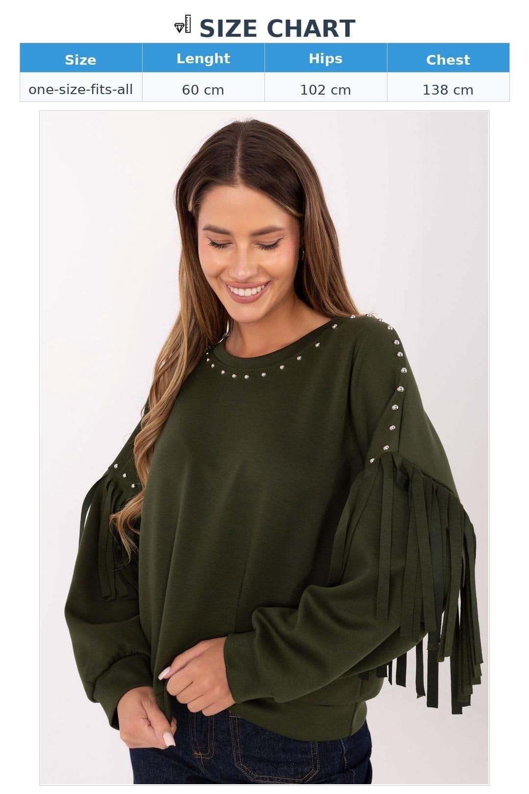 Love Lace Love Lace Women's Studded Fringe Casual Sweatshirt in Green - 4