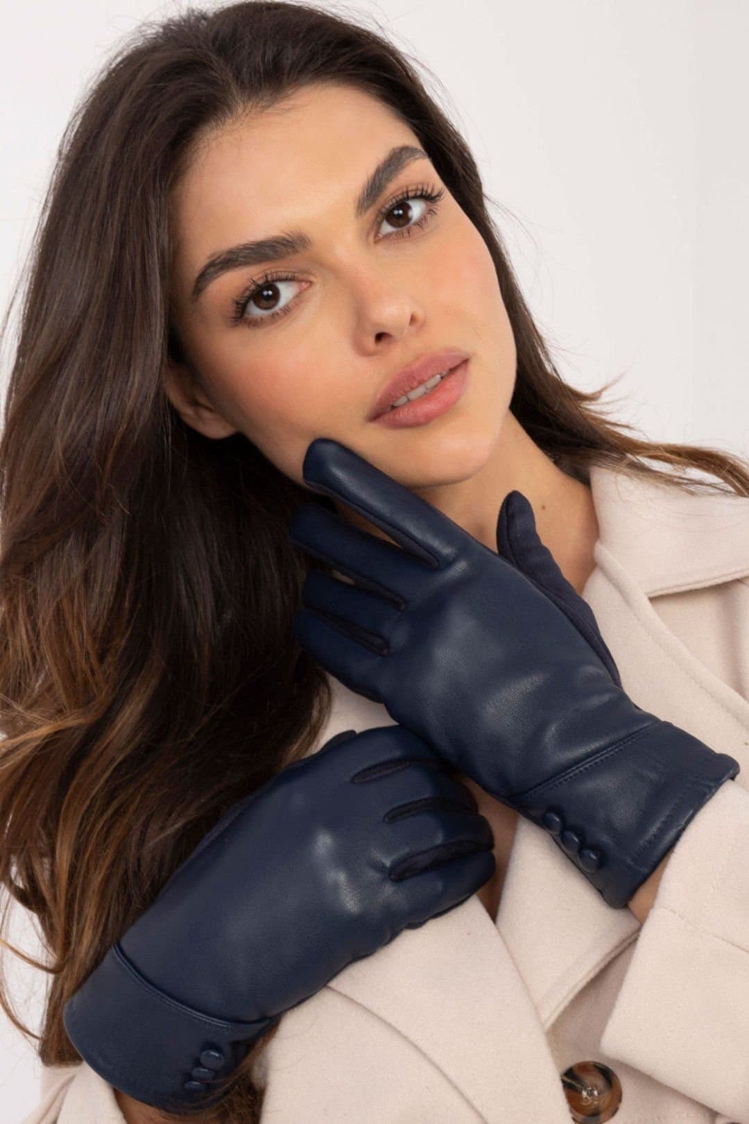 Love Lace Love Lace Women's Insulated Leather Gloves With Phone Touch Buttons & Flower in Blue