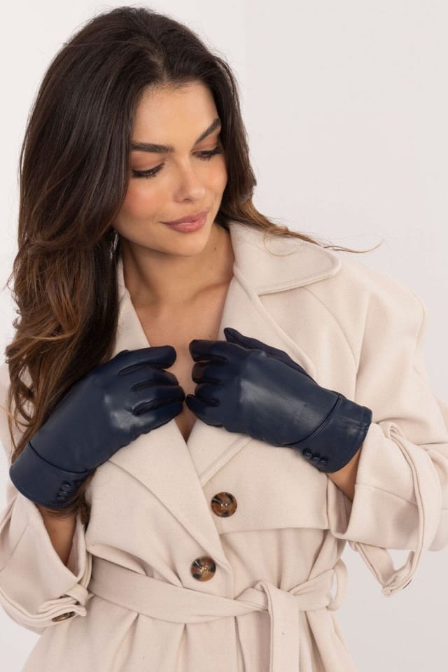 Love Lace Love Lace Women's Insulated Leather Gloves With Phone Touch Buttons & Flower in Blue - 3