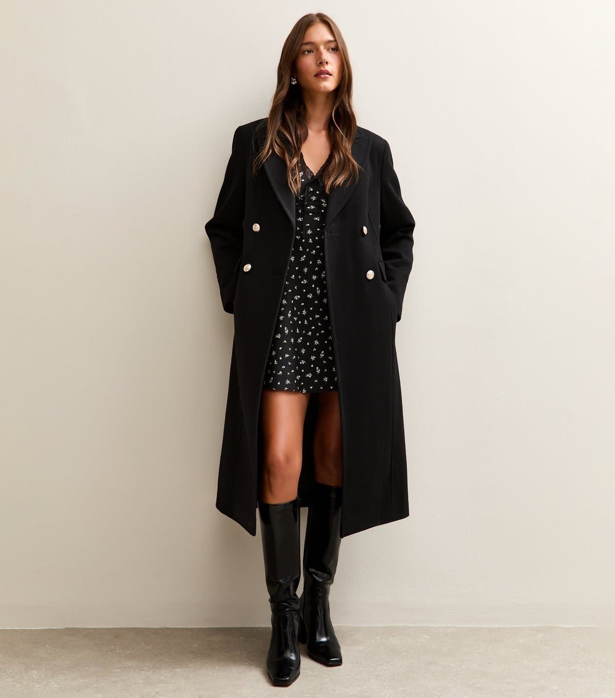 New Look Women's Black Double Breasted Coat New Look