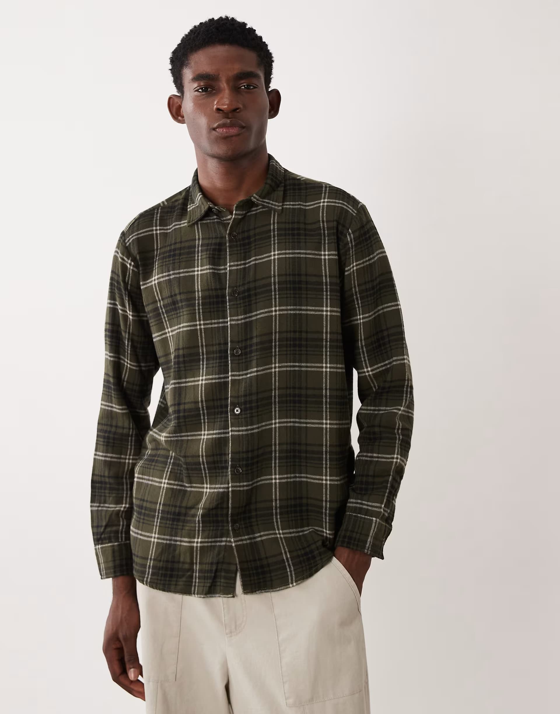 ASOS ASOS Khaki Check Shirt in Cotton Blend
