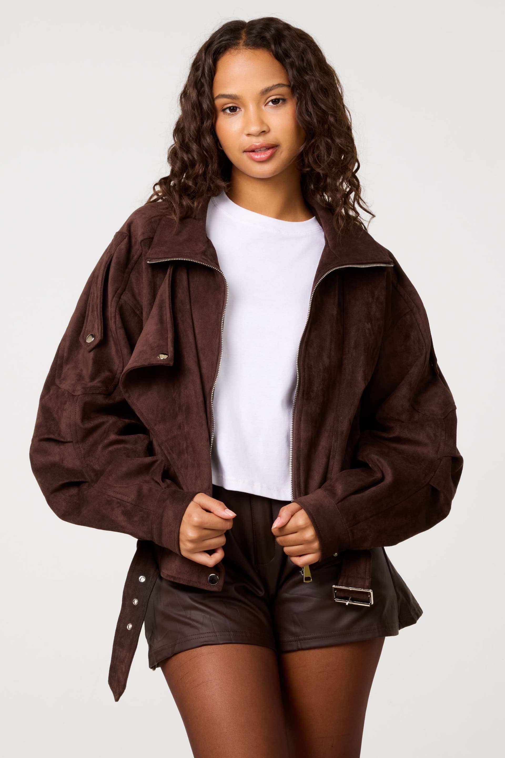 Pink Vanilla Pink Vanilla Women's Brown Faux Suede Oversized Jacket