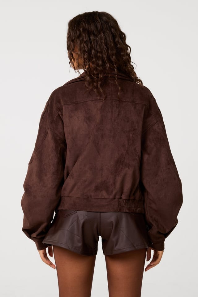 Pink Vanilla Pink Vanilla Women's Brown Faux Suede Oversized Jacket - 2