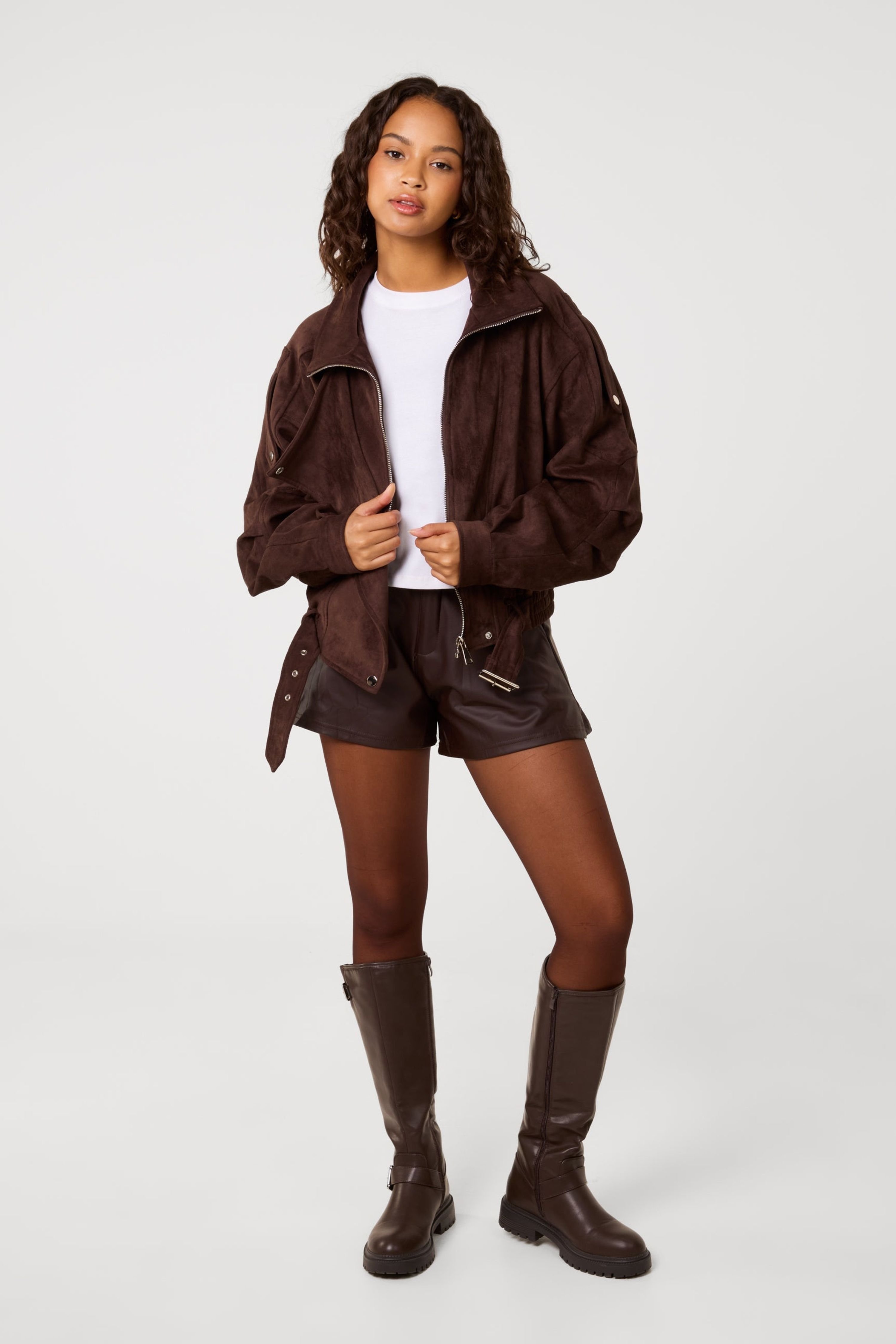 Pink Vanilla Pink Vanilla Women's Brown Faux Suede Oversized Jacket - 4