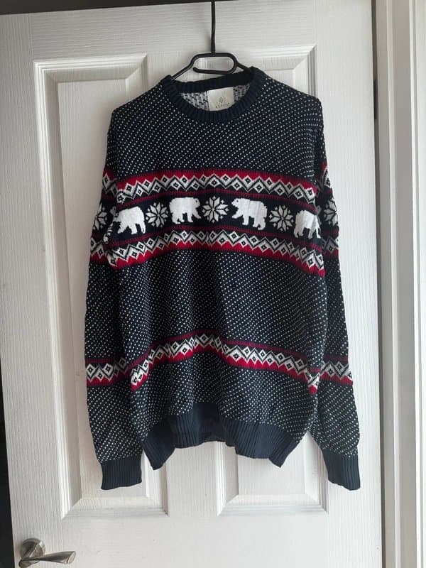 Aspen Vintage Y2K Aspen Polar Bear Fair Isle Sweater | 100% Cotton |Multicolor | UK L | Festival Ready
