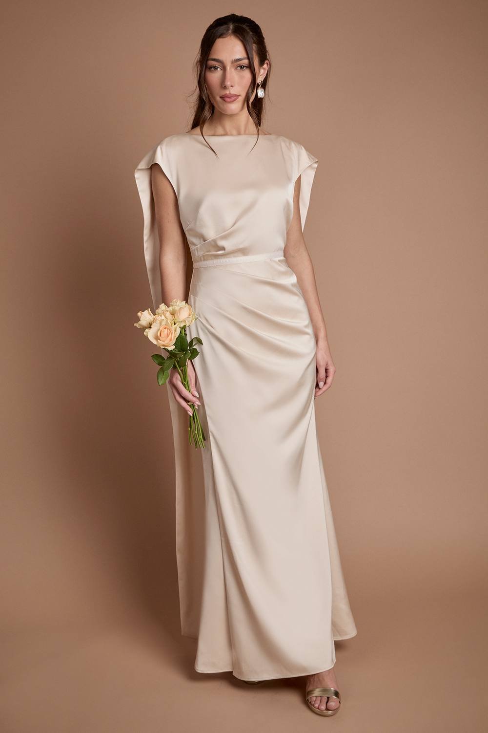 Coast Coast Women's Tie Back Drape Satin Bridesmaid Maxi Dress in Champagne - 2