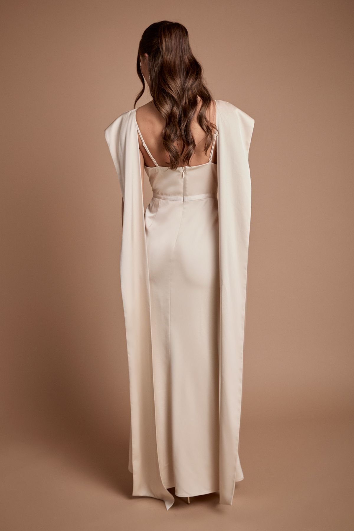 Coast Coast Women's Tie Back Drape Satin Bridesmaid Maxi Dress in Champagne - 3