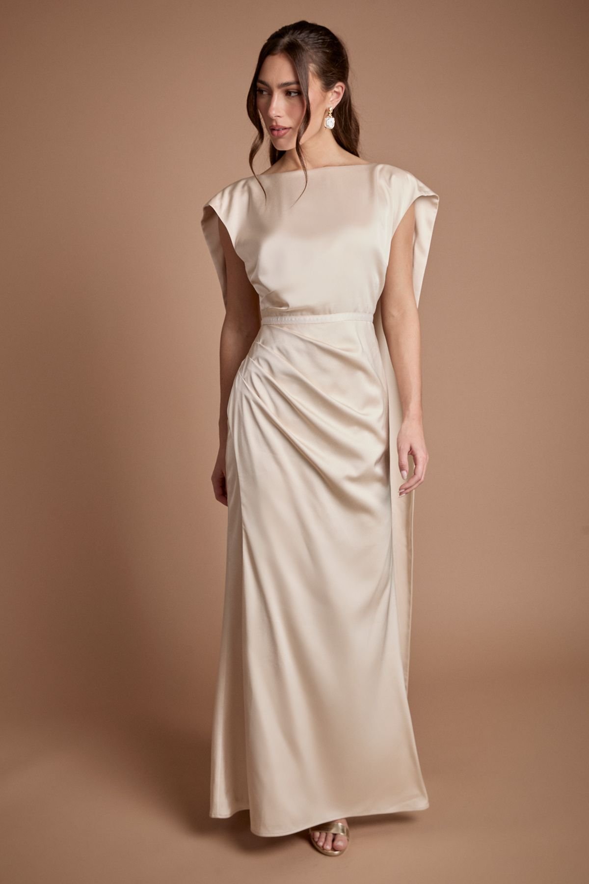 Coast Coast Women's Tie Back Drape Satin Bridesmaid Maxi Dress in Champagne - 4