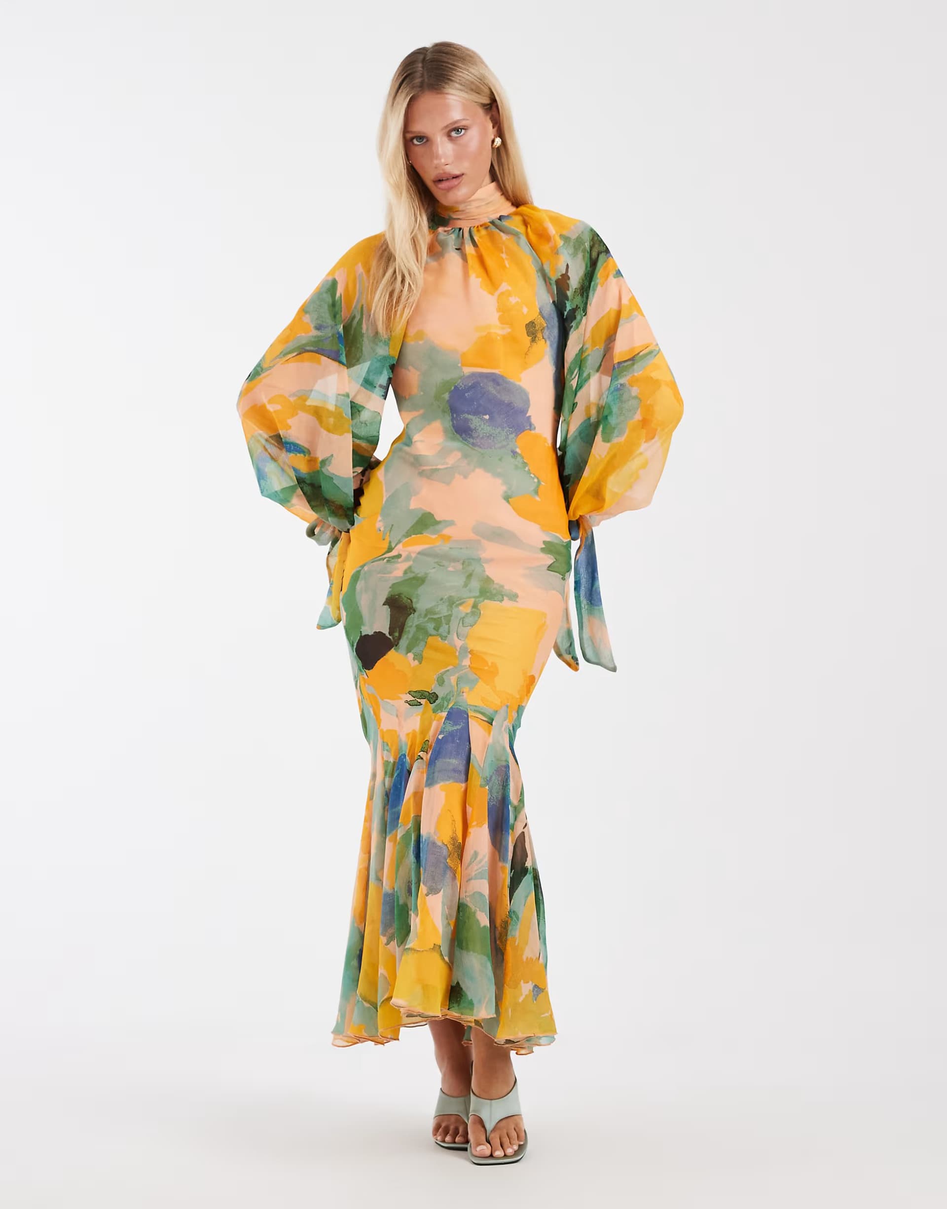 ASOS ASOS DESIGN high neck maxi dress with godet hem in green floral print