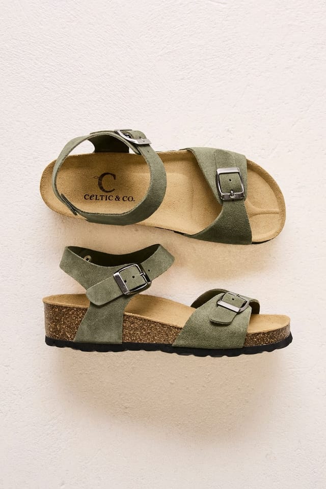 Celtic & Co Celtic & Co Women's Low Wedge Dbl Buckle Sandal in Olive - 2