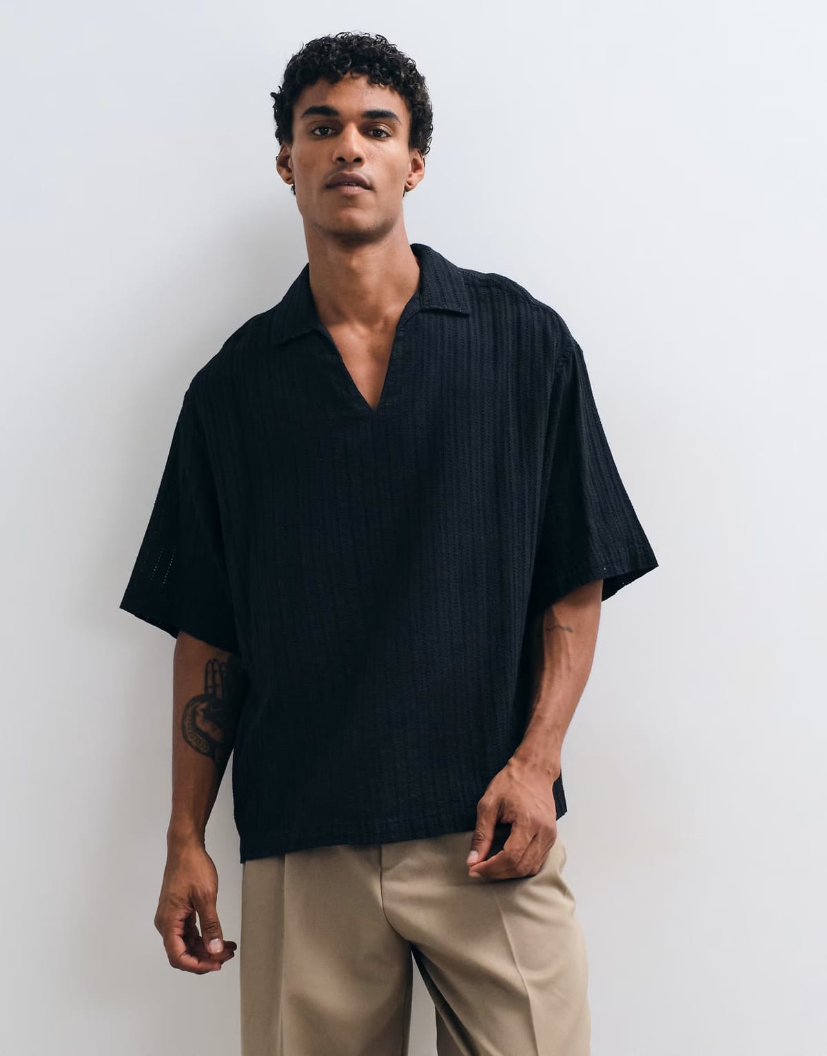 ASOS ASOS DESIGN oversized overhead broderie shirt in black - 1