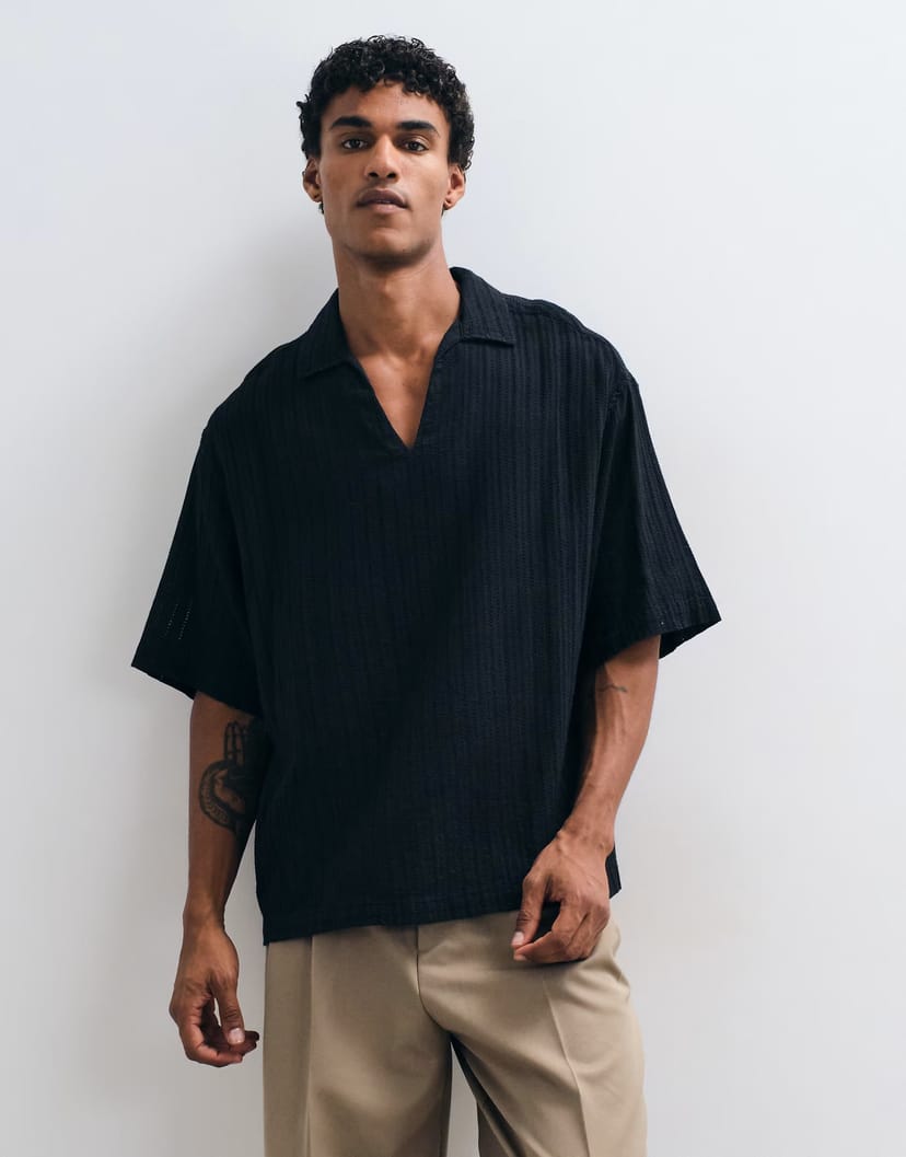 ASOS ASOS DESIGN oversized overhead broderie shirt in black - 1