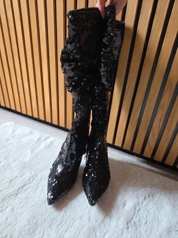 New Look Brand New Sequin Knee High Black Boots