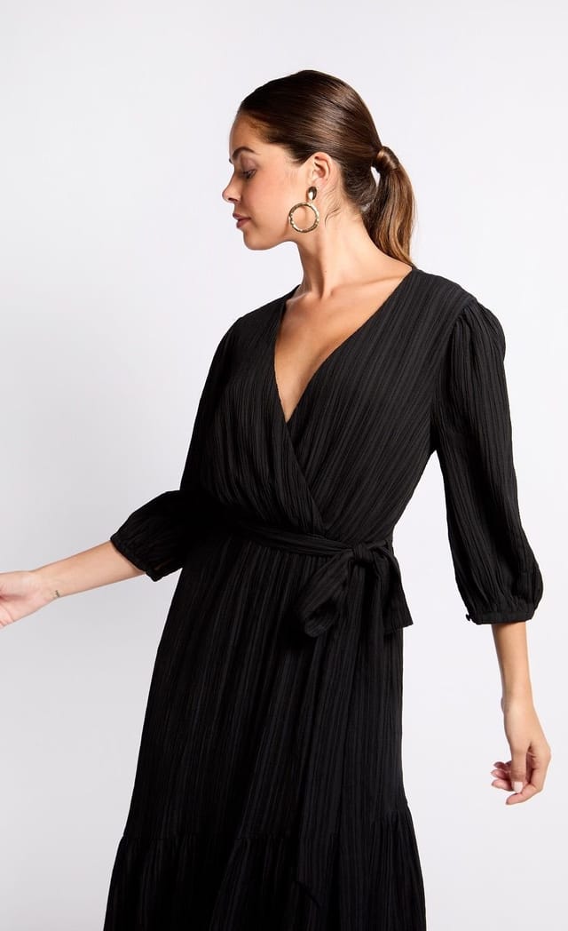 Little Mistress Little Mistress Women's Black Mock Wrap Midaxi Dress - 2