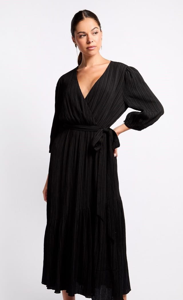 Little Mistress Little Mistress Women's Black Mock Wrap Midaxi Dress - 3